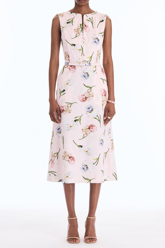 Sleeveless Painted Iris Poplin Day Dress-PINK-2-CLOTHINGDRESSCASUAL-OSCAR DE LA RENTA