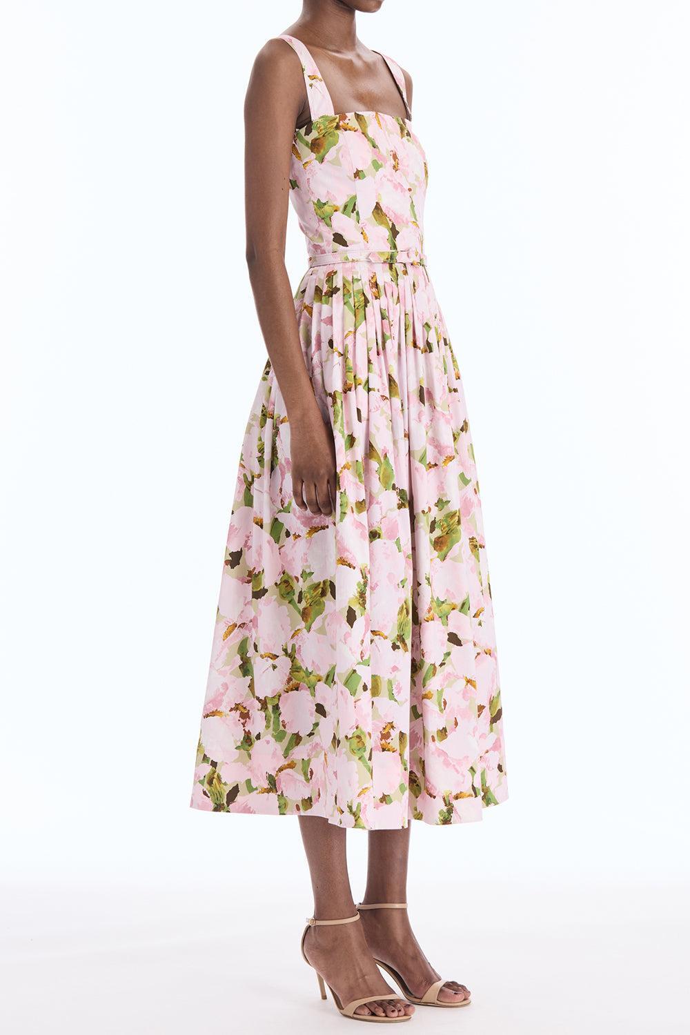  Sleeveless Watercolor Iris Poplin Day Dress-PINK-2-CLOTHINGDRESSCASUAL-OSCAR DE LA RENTA 