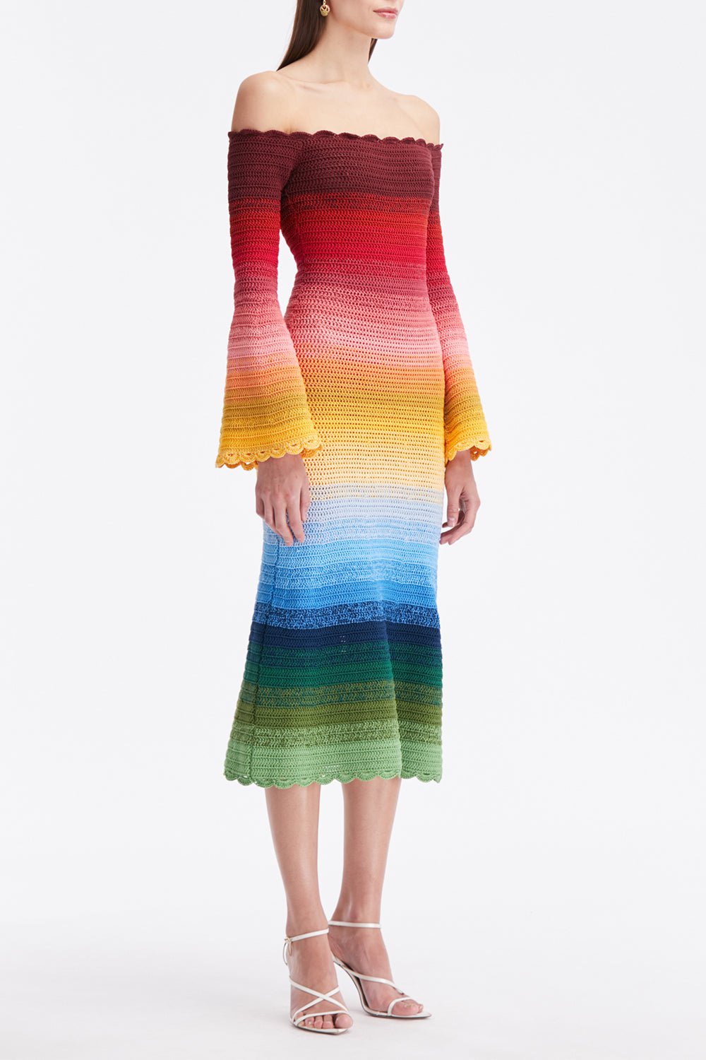 OSCAR DE LA RENTA-Off Shoulder Ombre Dress-RAINBOW