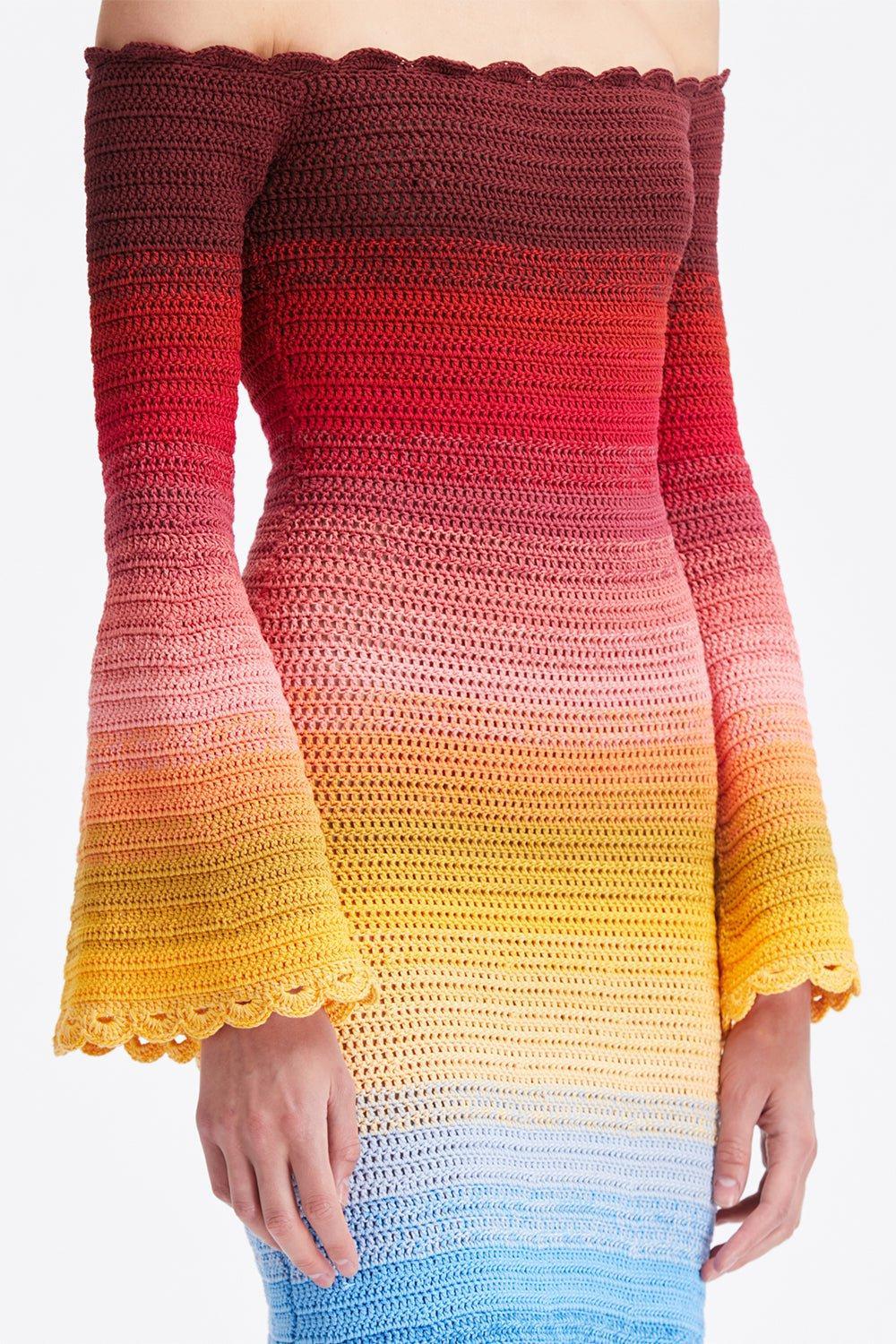 OSCAR DE LA RENTA-Off Shoulder Ombre Dress-RAINBOW