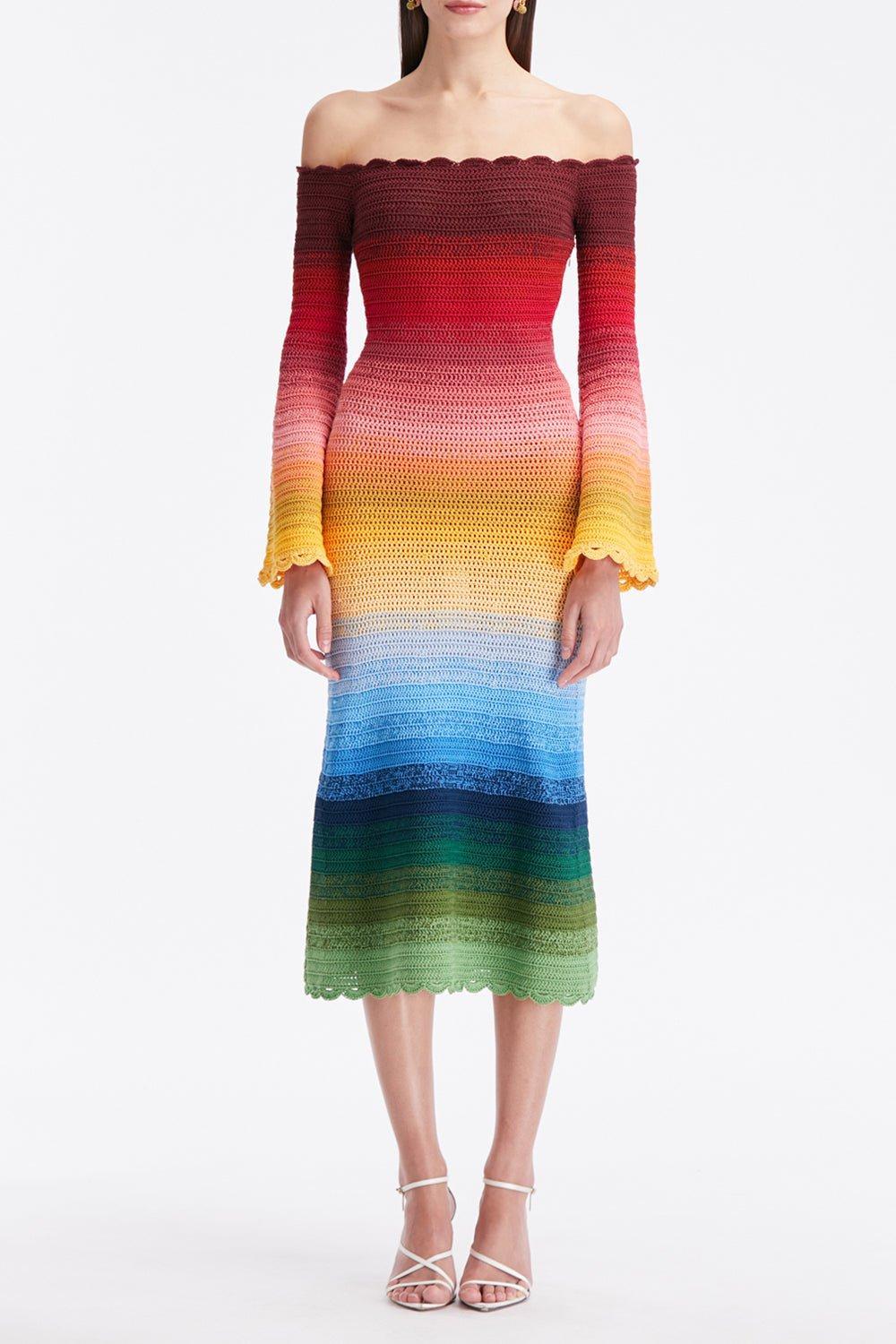 OSCAR DE LA RENTA-Off Shoulder Ombre Dress-RAINBOW