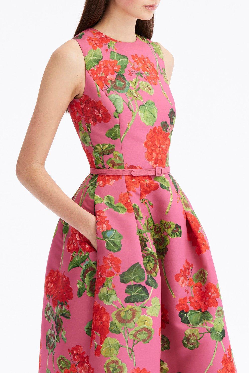 OSCAR DE LA RENTA-Jewel Neck Geranium Faille Dress-