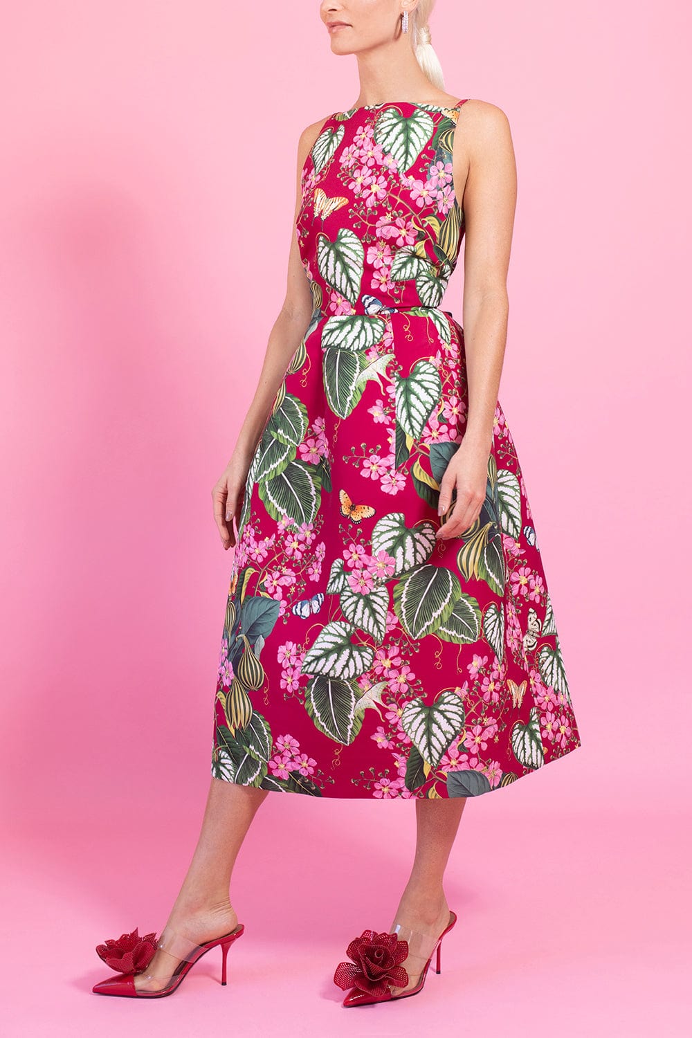 OSCAR DE LA RENTA-Sleeveless Mixed 2 Pocket Faille-RUBYMULT
