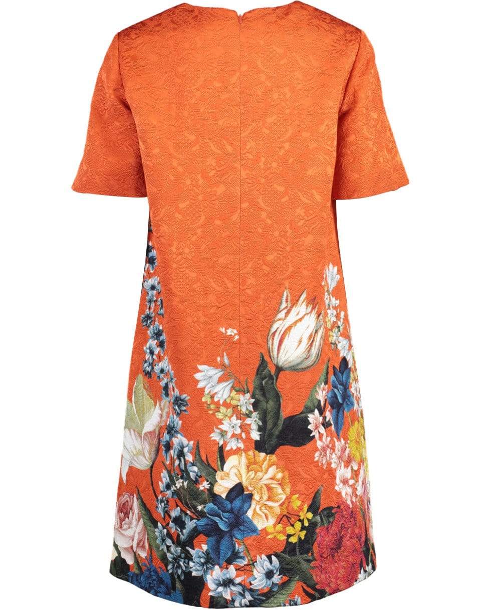 OSCAR DE LA RENTA-Short Sleeve Floral Print Dress-