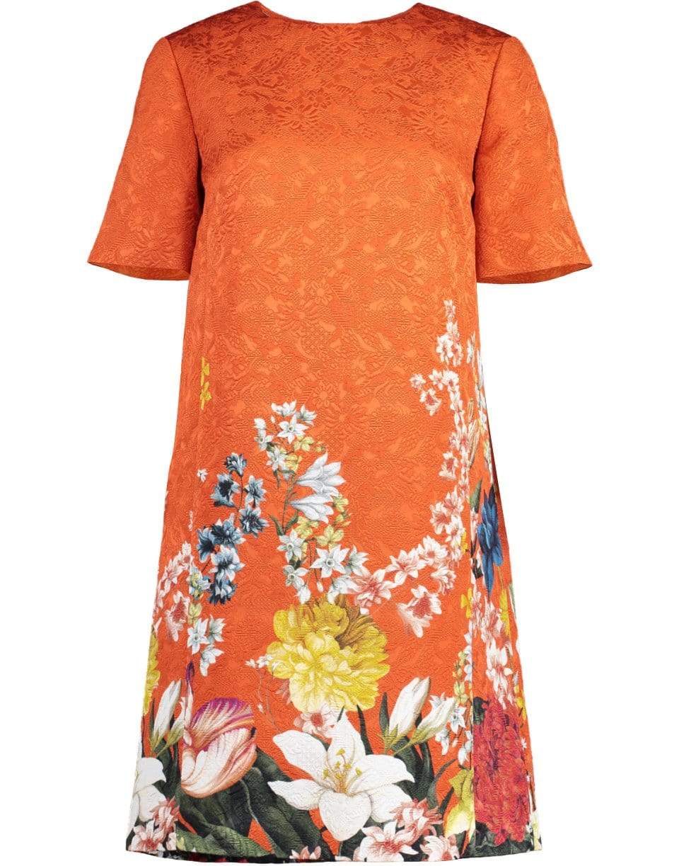 OSCAR DE LA RENTA-Short Sleeve Floral Print Dress-