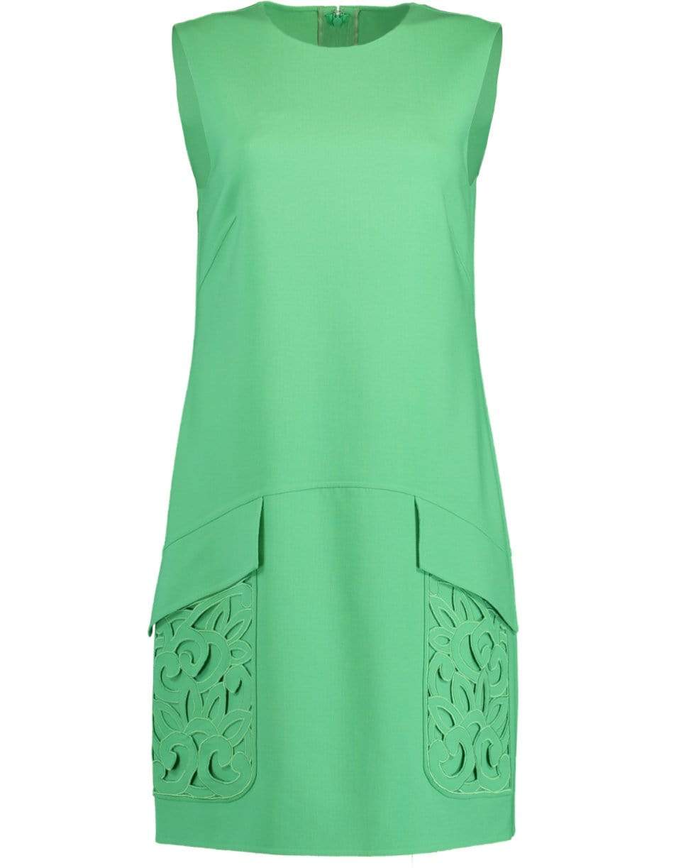 OSCAR DE LA RENTA-Crewneck Laser Pocket Shift Dress-