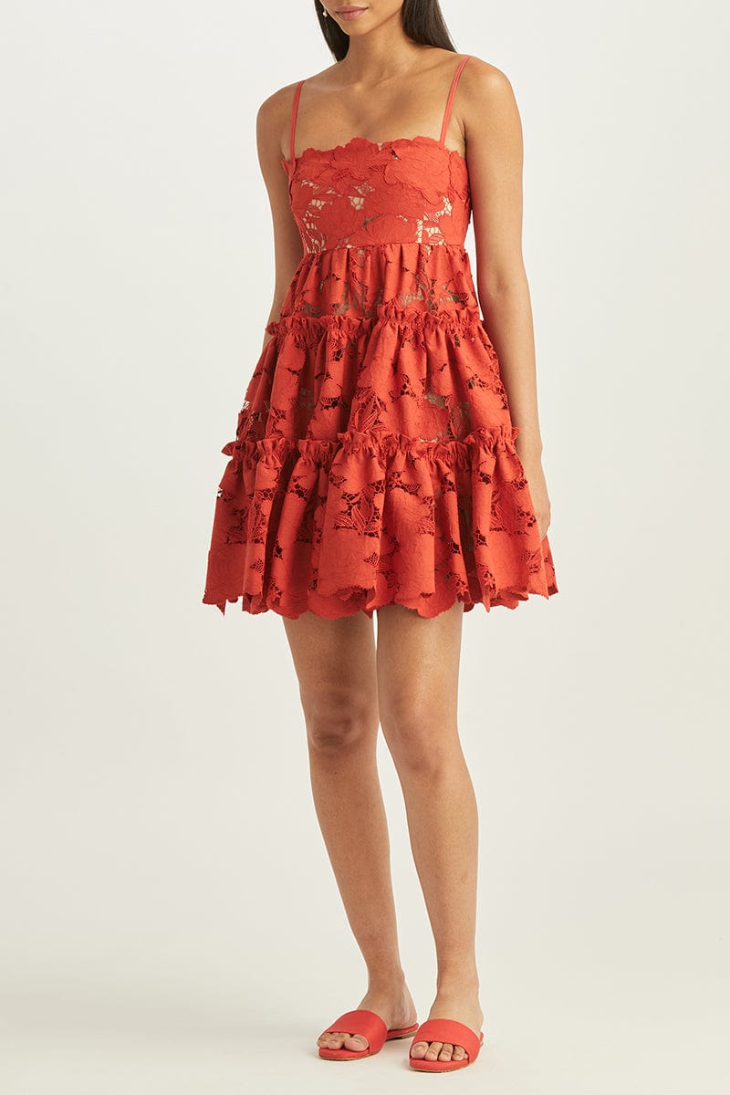 OSCAR DE LA RENTA-Tiered Magnolia Guipure Tank Dress-