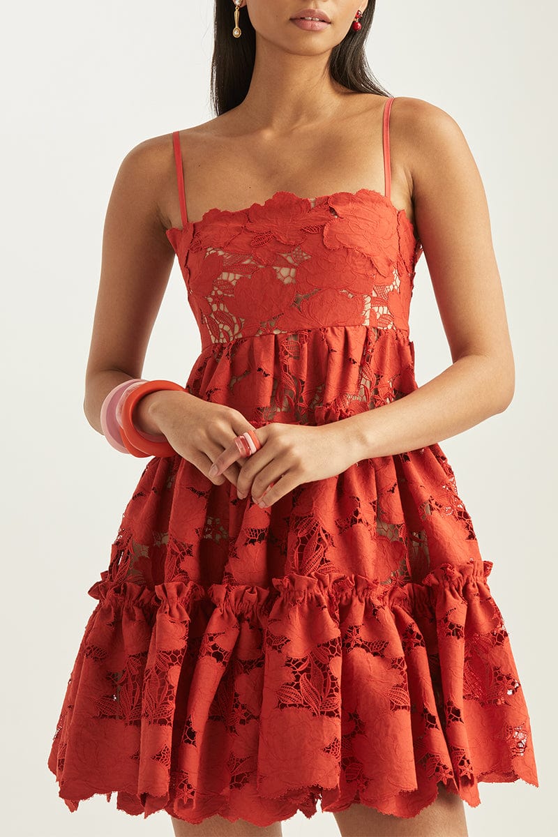 OSCAR DE LA RENTA-Tiered Magnolia Guipure Tank Dress-