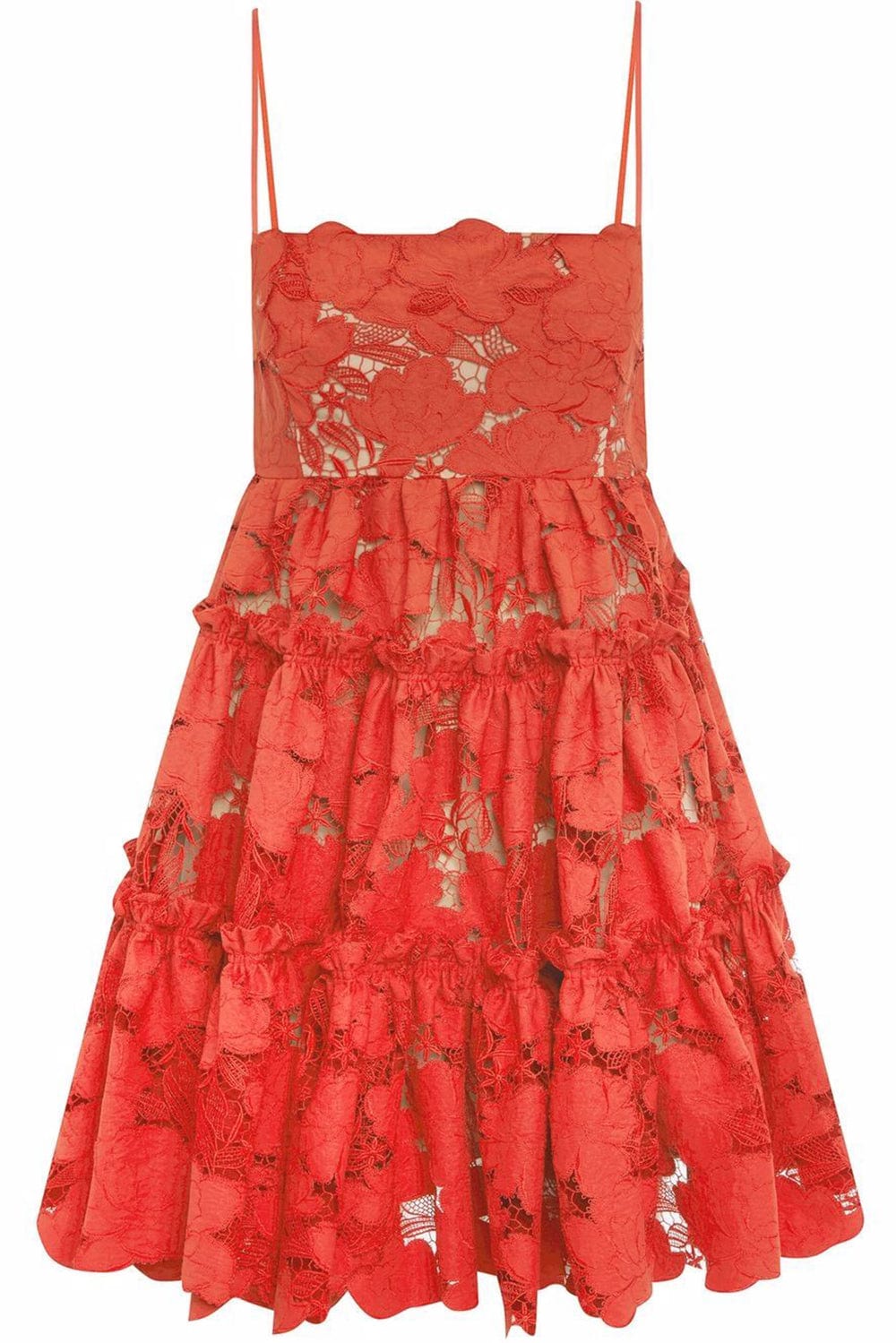 OSCAR DE LA RENTA-Tiered Magnolia Guipure Tank Dress-