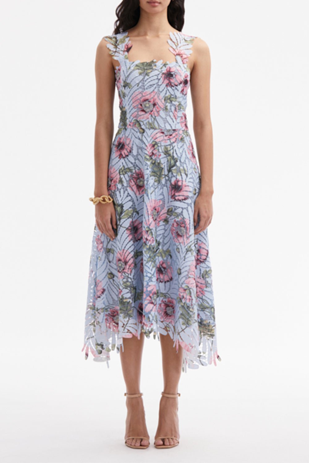 OSCAR DE LA RENTA-Sleeveless Poppies Printed Dress-