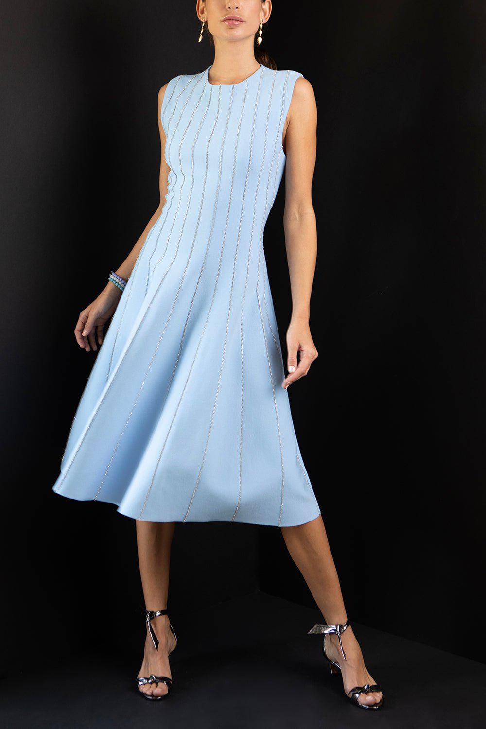 OSCAR DE LA RENTA-Sleeveless Crystal Embroidered Dress-TANZA