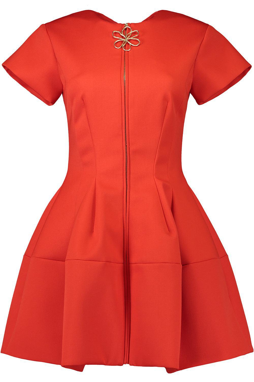 Cap Sleeve Mini Dress-VERMILLION-4-CLOTHINGDRESSCASUAL-OSCAR DE LA RENTA