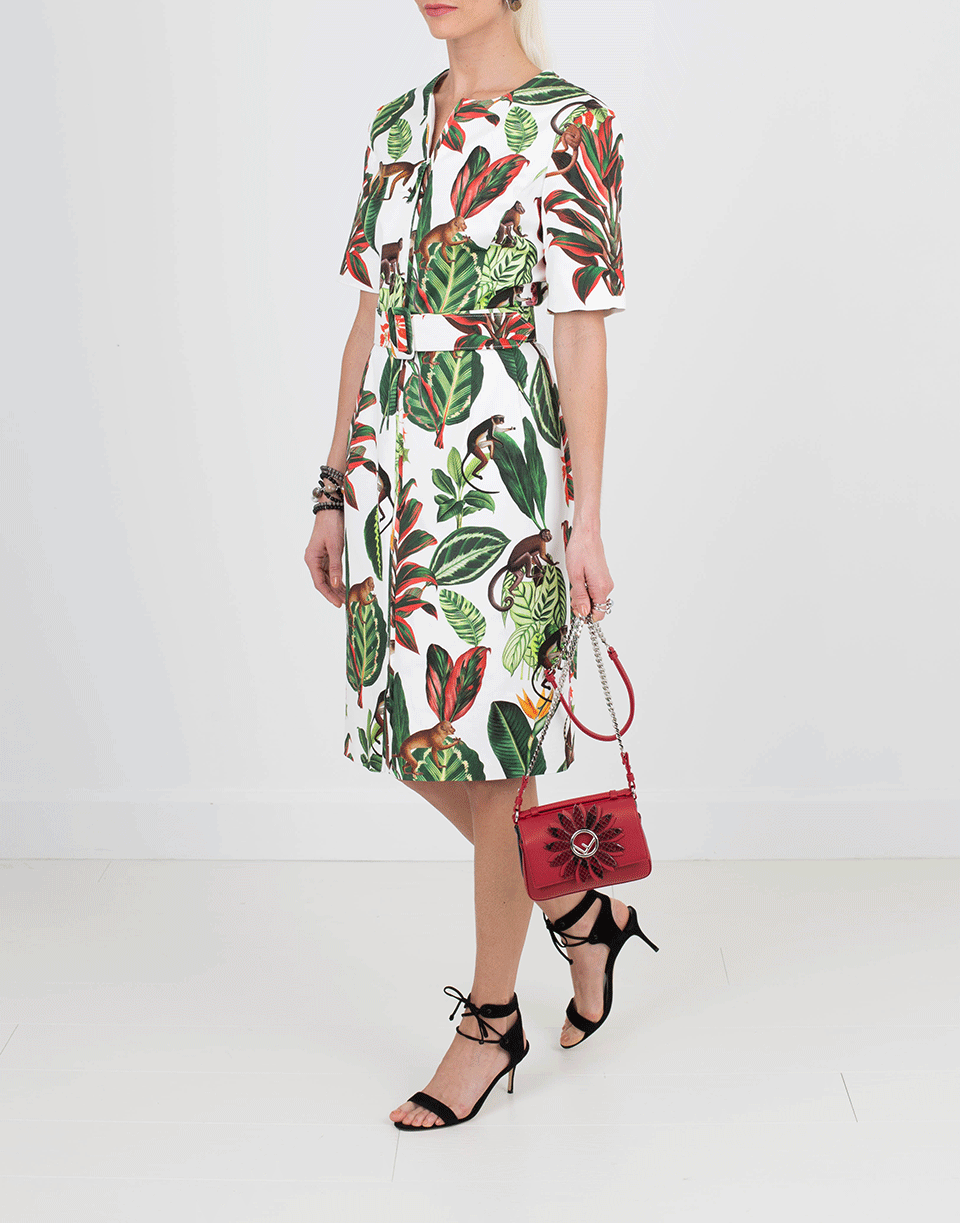 OSCAR DE LA RENTA-Jungle Print Belted Dress-