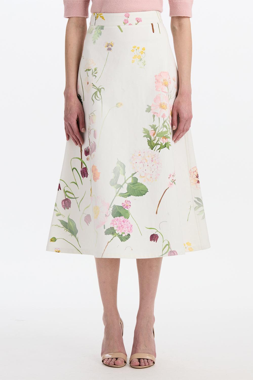 Mixed Botanical Denim Skirt-WHITE-4-CLOTHINGDRESSCASUAL-OSCAR DE LA RENTA