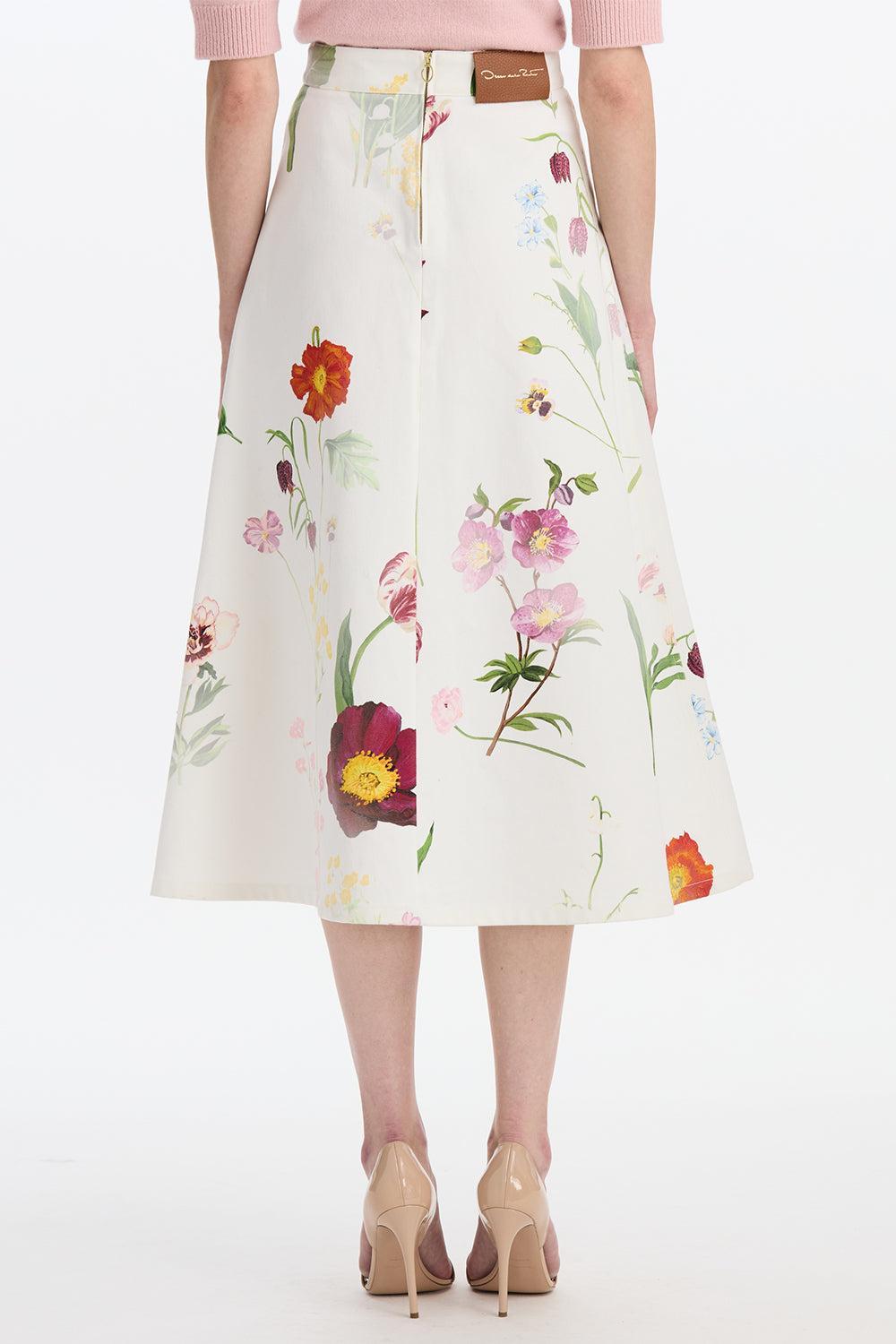 Mixed Botanical Denim Skirt-WHITE-4-CLOTHINGDRESSCASUAL-OSCAR DE LA RENTA