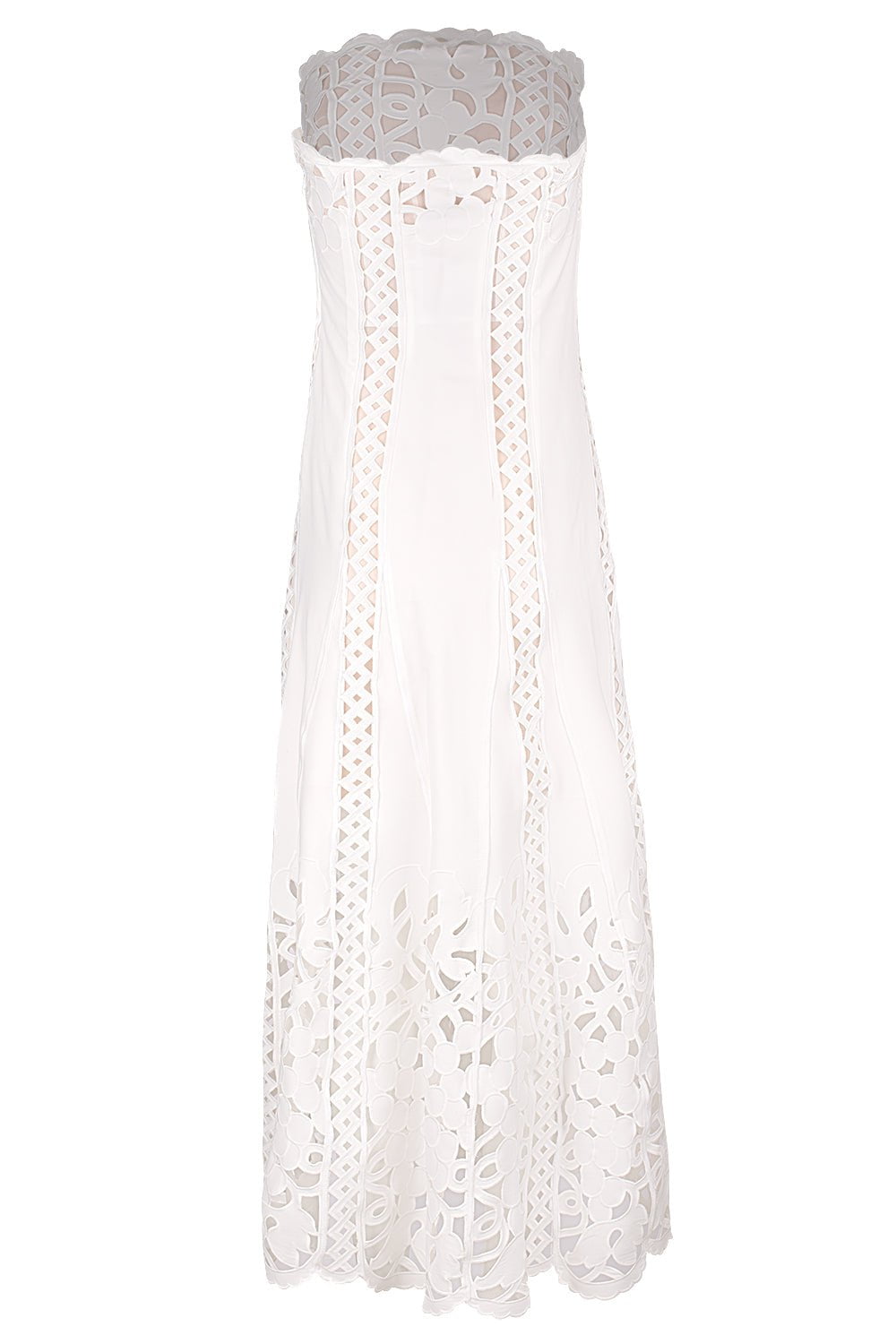 OSCAR DE LA RENTA-Strapless Floral A Line Dress-WHITE