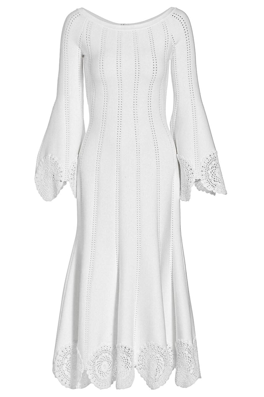 OSCAR DE LA RENTA-Off Shoulder Lace Knit Dress-WHITE