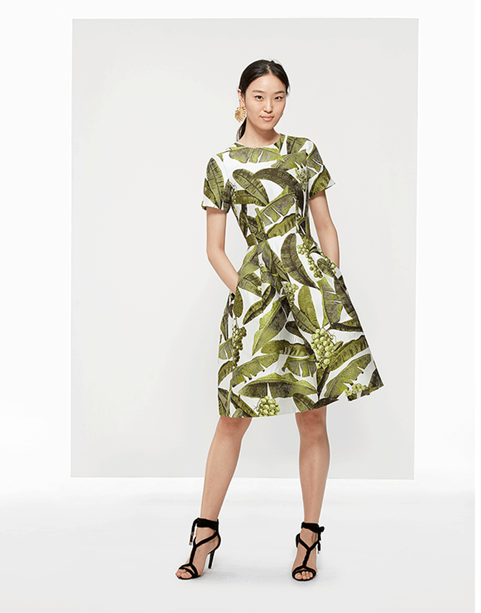 OSCAR DE LA RENTA-Banana Leaf Jacquard Dress-