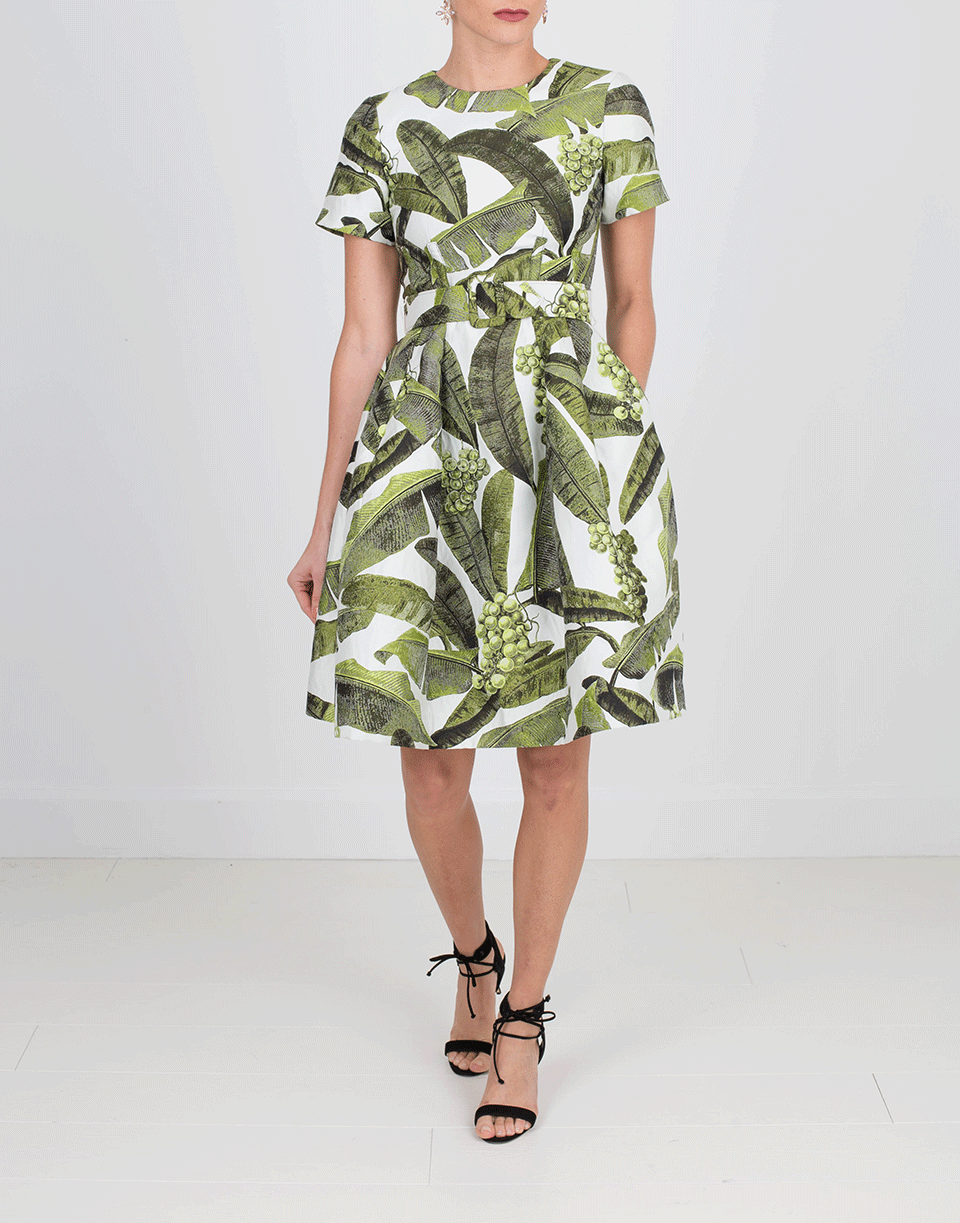 OSCAR DE LA RENTA-Banana Leaf Jacquard Dress-