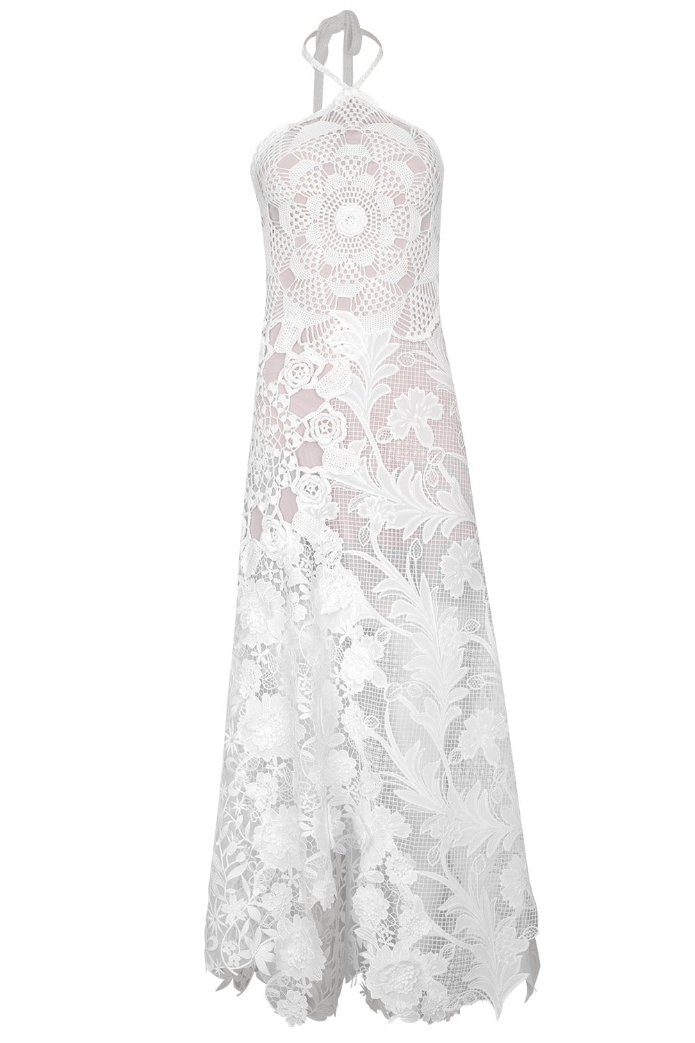 OSCAR DE LA RENTA-Floral Crochet Dress-WHT/IVOR