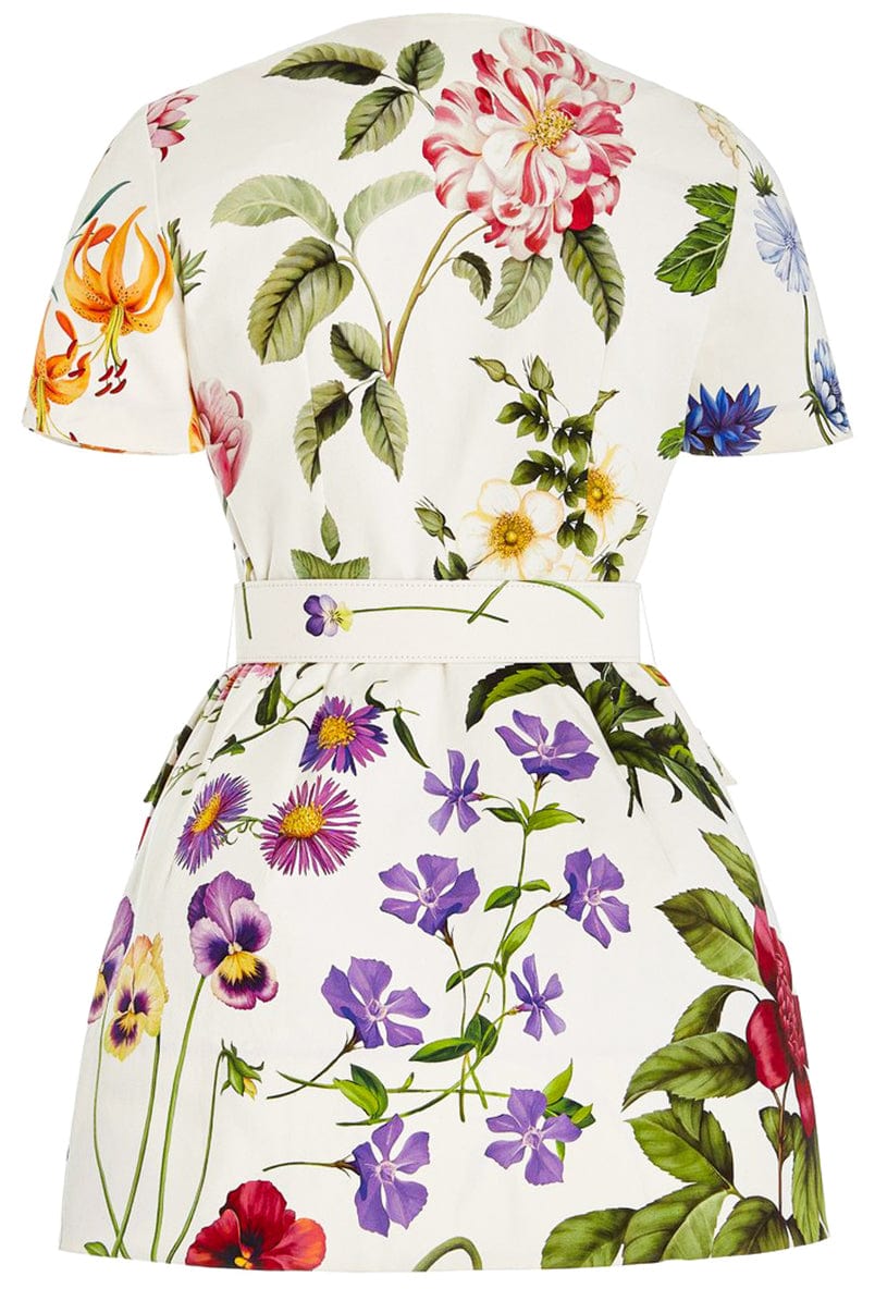 OSCAR DE LA RENTA-Zip Front Twill Dress-WHT/MLT