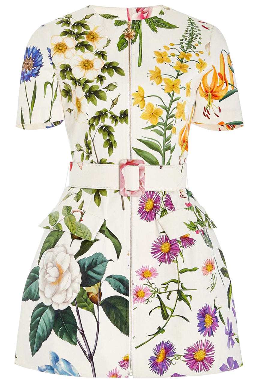 OSCAR DE LA RENTA-Zip Front Twill Dress-WHT/MLT