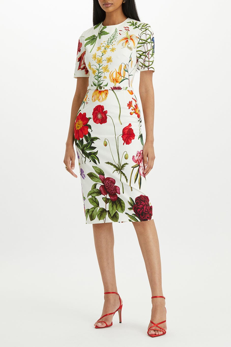 OSCAR DE LA RENTA-Floral Twill Pencil Dress-