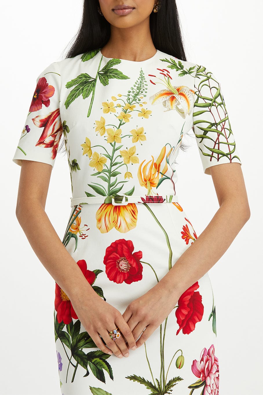 OSCAR DE LA RENTA-Floral Twill Pencil Dress-
