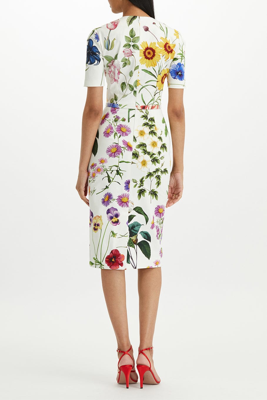 OSCAR DE LA RENTA-Floral Twill Pencil Dress-