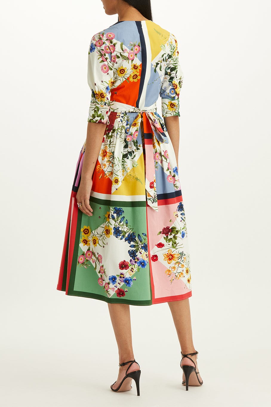 OSCAR DE LA RENTA-Three Quarter Sleeve Mini Geo Floral Dress-