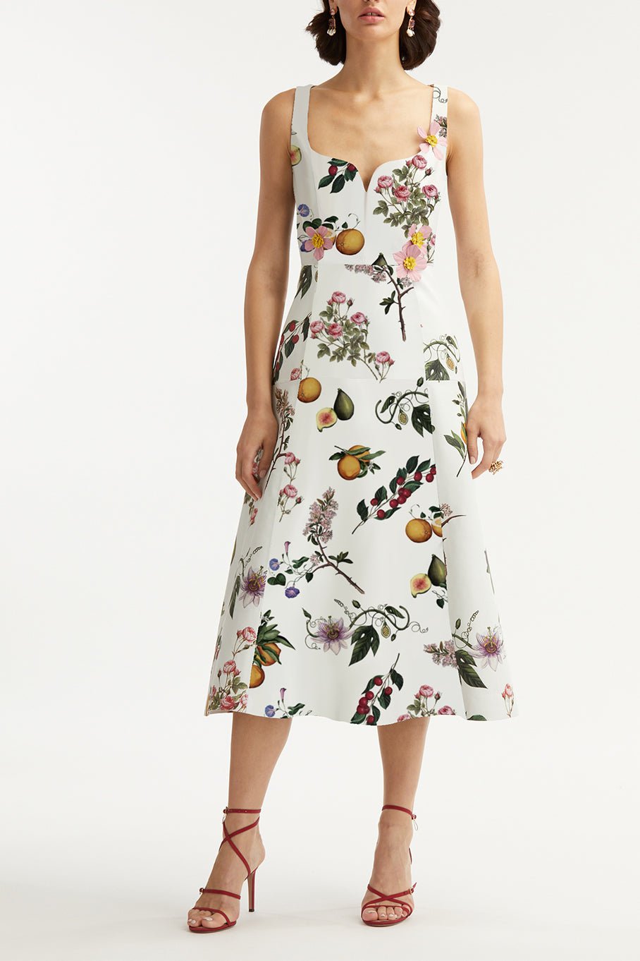OSCAR DE LA RENTA-Botanical Printed Leather Dress-WHTMULTI