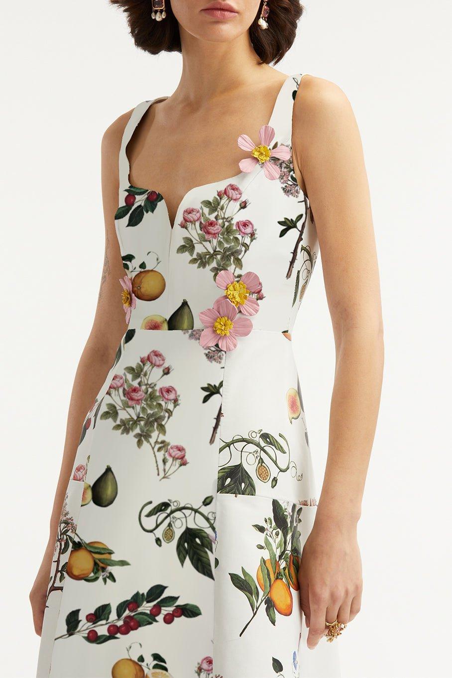 OSCAR DE LA RENTA-Botanical Printed Leather Dress-WHTMULTI