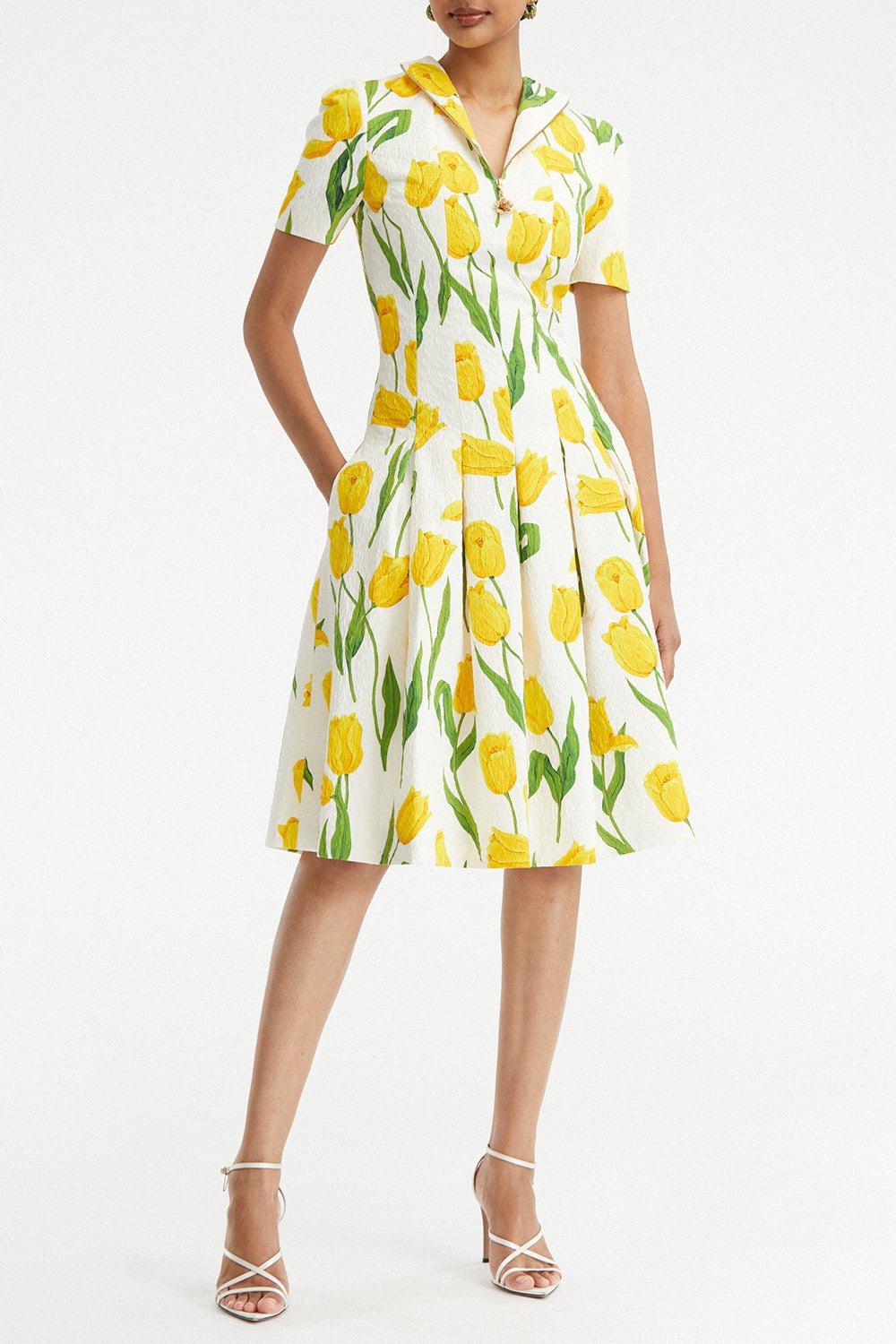 OSCAR DE LA RENTA-Tulip Cloqué Zip-Front Dress-