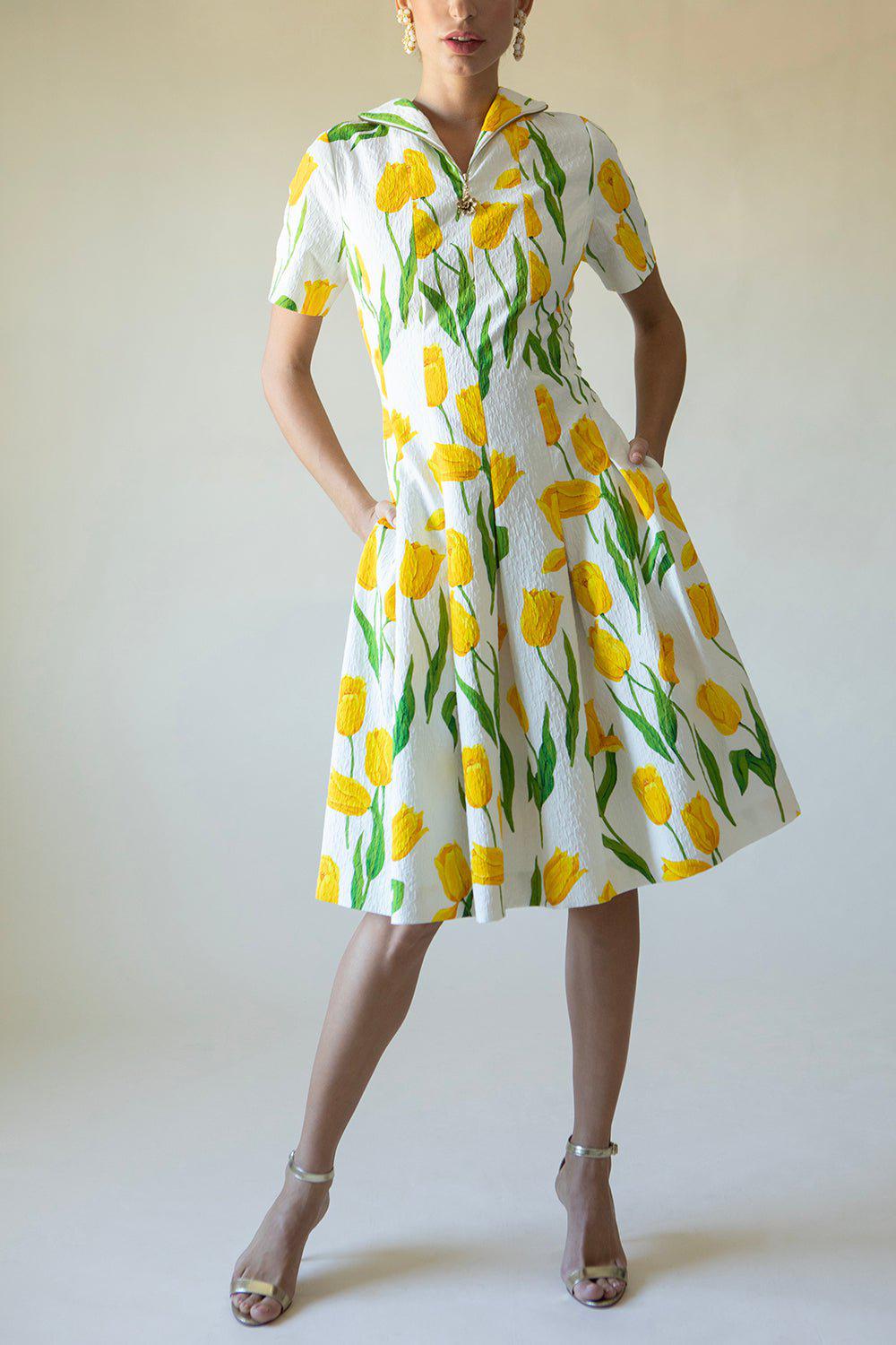 OSCAR DE LA RENTA-Tulip Cloqué Zip-Front Dress-