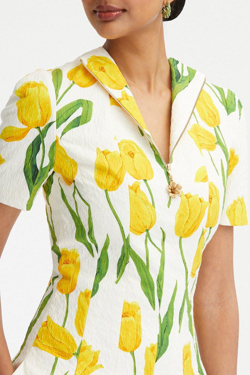 OSCAR DE LA RENTA-Tulip Cloqué Zip-Front Dress-