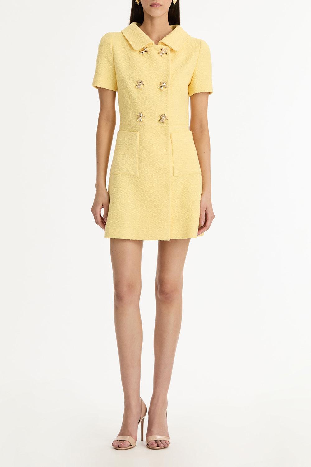 Short Sleeve Collared Button Dress-YELLOW-2-CLOTHINGDRESSCASUAL-OSCAR DE LA RENTA