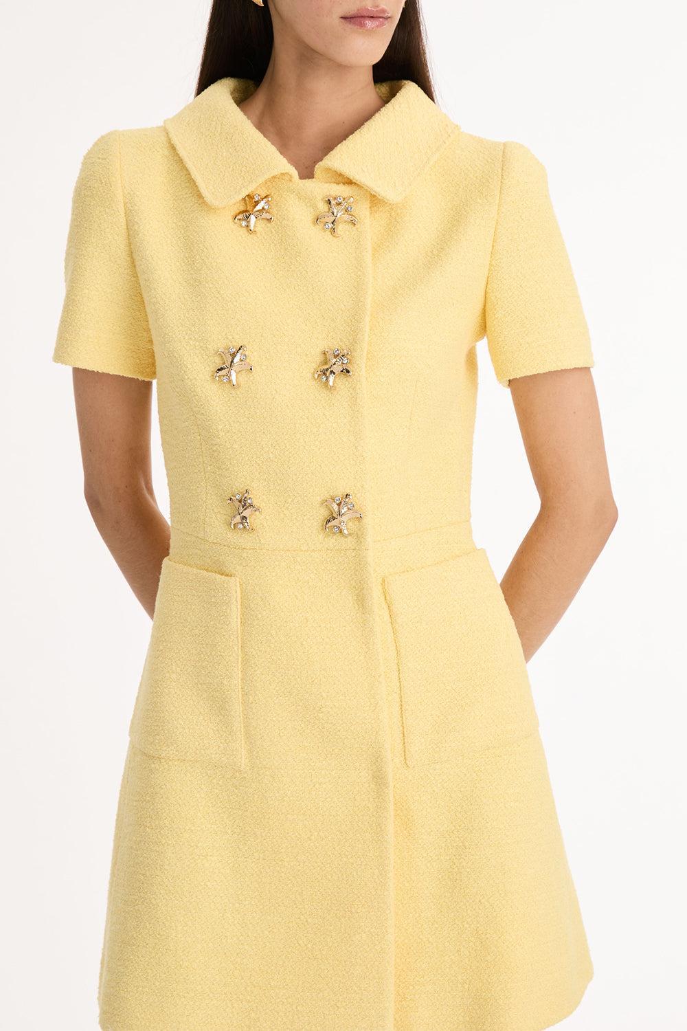 Short Sleeve Collared Button Dress-YELLOW-2-CLOTHINGDRESSCASUAL-OSCAR DE LA RENTA