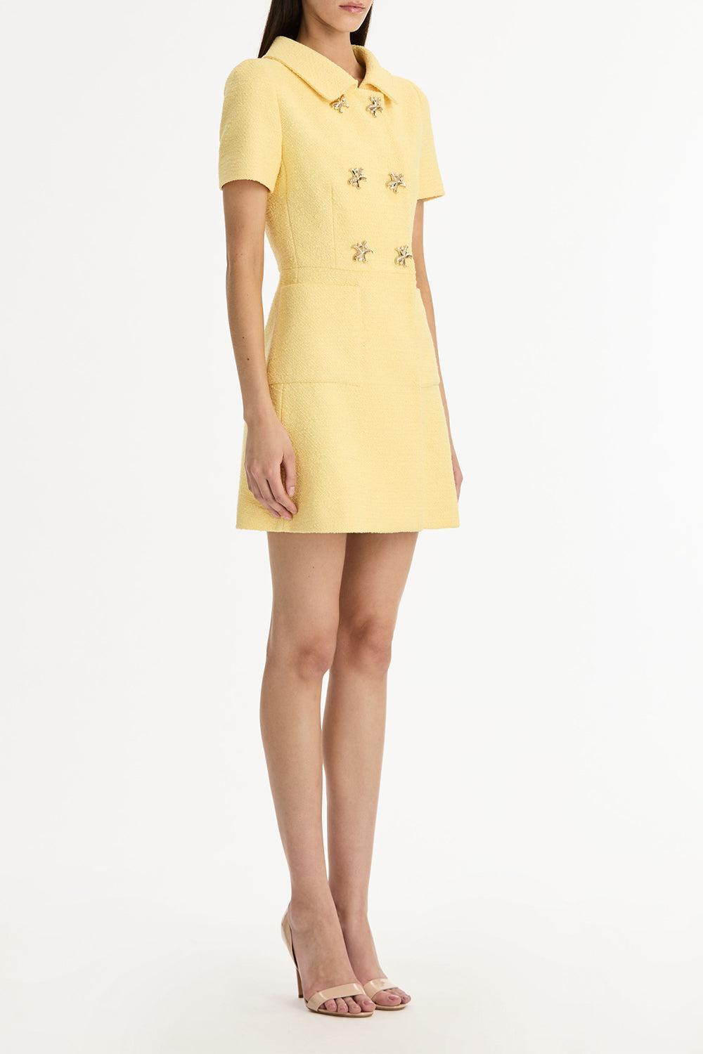 Short Sleeve Collared Button Dress-YELLOW-2-CLOTHINGDRESSCASUAL-OSCAR DE LA RENTA