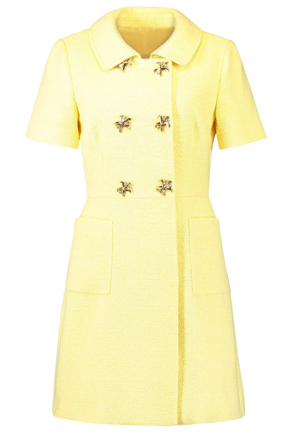 Short Sleeve Collared Button Dress-YELLOW-2-CLOTHINGDRESSCASUAL-OSCAR DE LA RENTA