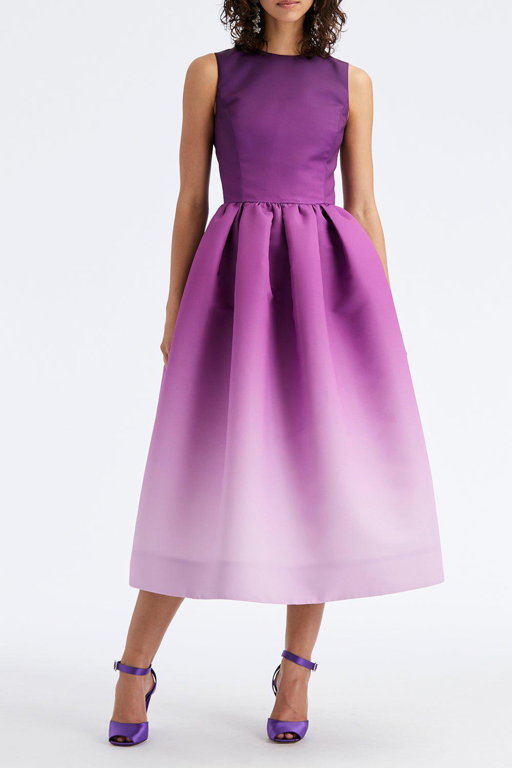 OSCAR DE LA RENTA-Ombre Faille Midi Dress-AMETHYST