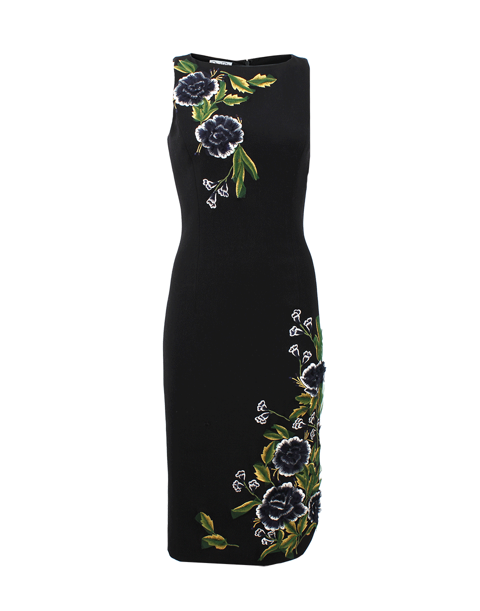 OSCAR DE LA RENTA-Jewel Neck Flower Embroidered Dress-