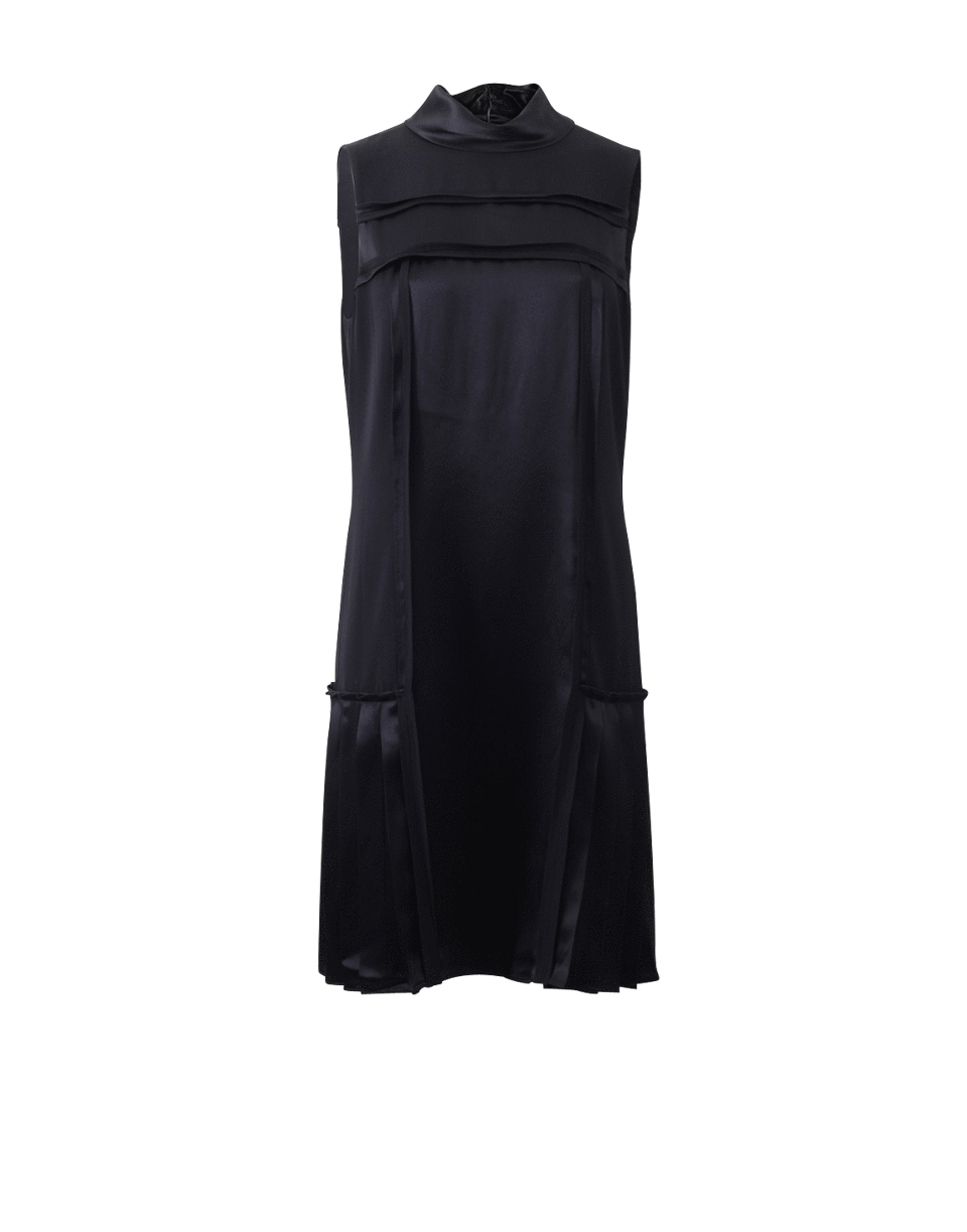 OSCAR DE LA RENTA-Satin Pleated Dress-BLACK