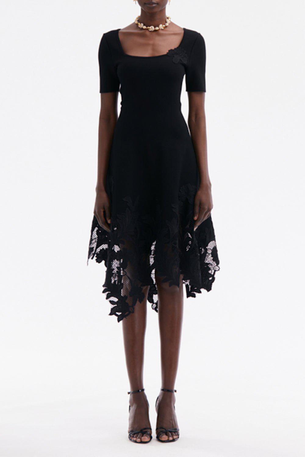 OSCAR DE LA RENTA-Short Sleeve Marbled Carnation Dress-