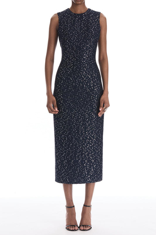 Sleeveless Sequin Tweed Cocktail Dress-BLUE-4-CLOTHINGDRESSCOCKTAIL-OSCAR DE LA RENTA
