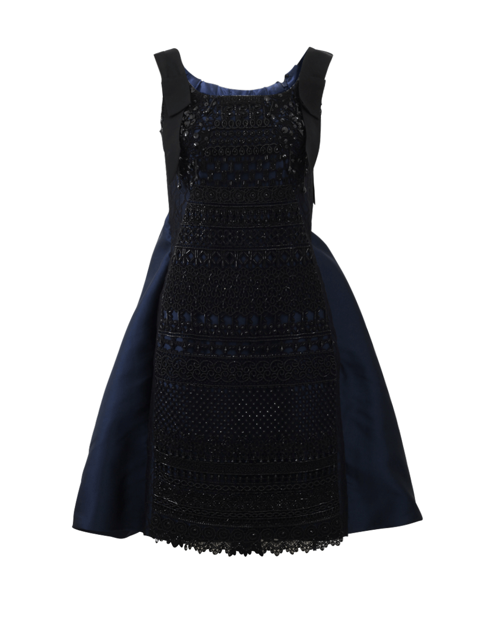 OSCAR DE LA RENTA-Wateau Jet Beaded Dress-BLUE