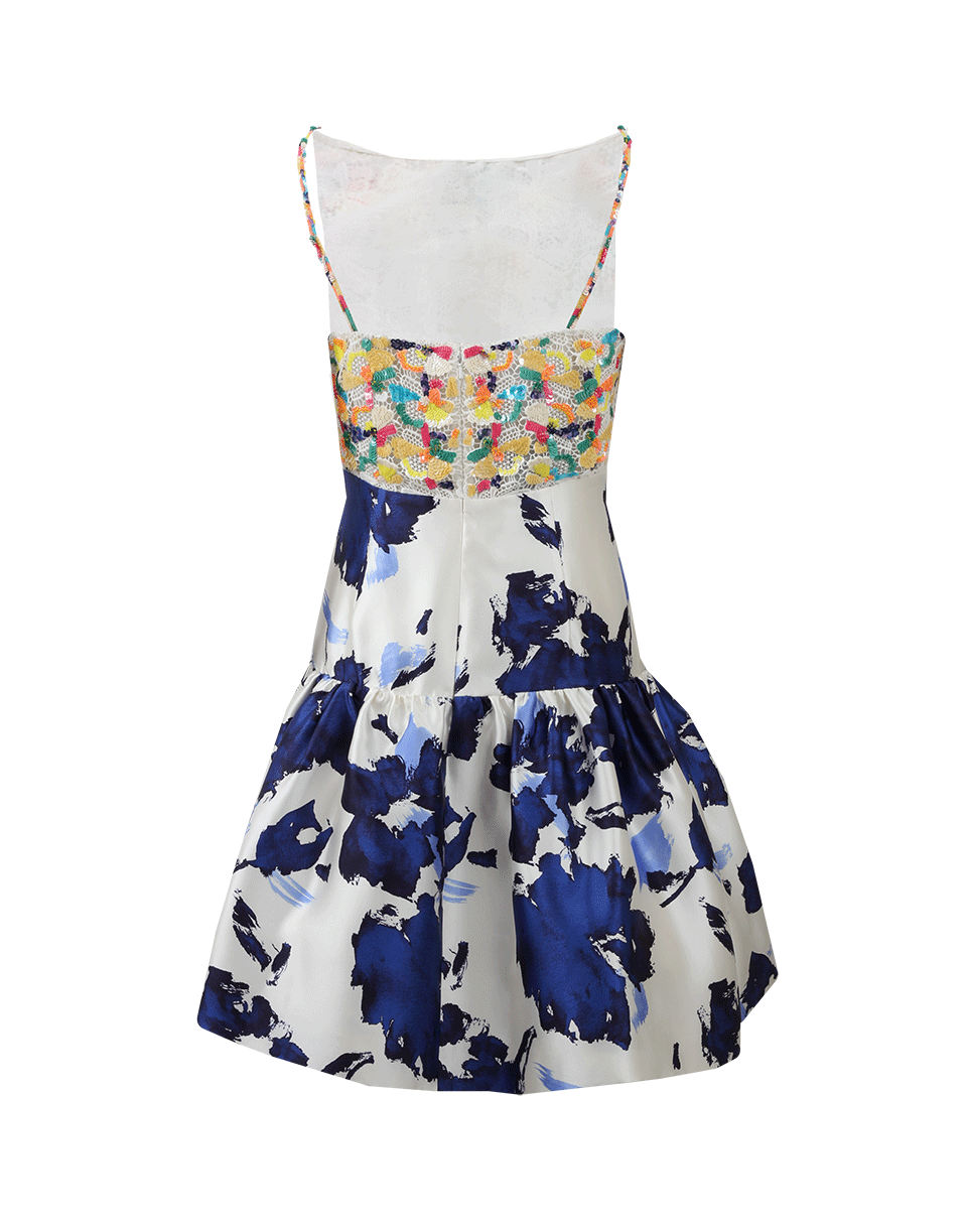 OSCAR DE LA RENTA-Drop Waist Mixed Media Dress-BLUE