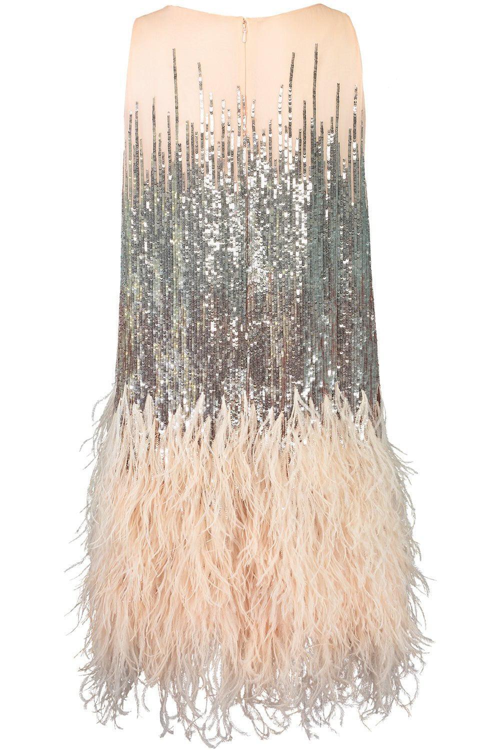 OSCAR DE LA RENTA-Sequin Feather Cocktail Dress-BLUSH