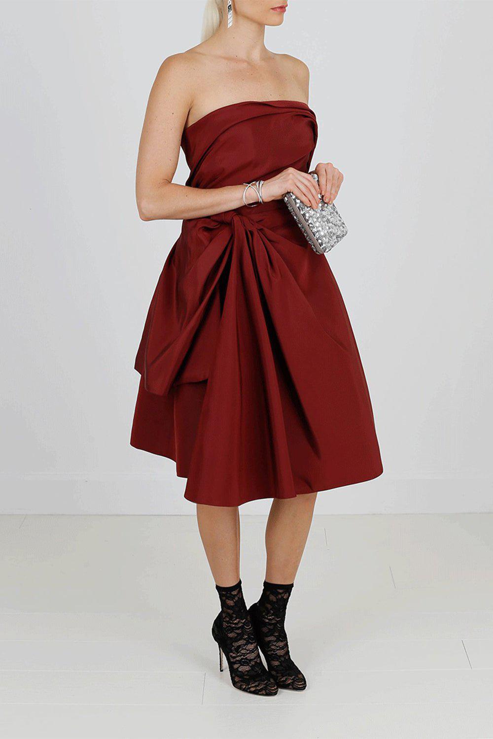 OSCAR DE LA RENTA-Strapless Cocktail Dress-BORDEAUX