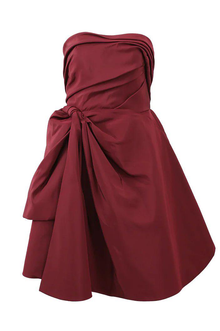 OSCAR DE LA RENTA-Strapless Cocktail Dress-BORDEAUX