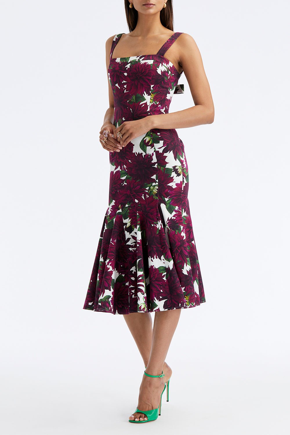 OSCAR DE LA RENTA-Dahlia Twill Tank Dress-BURGUNDY/WHITE